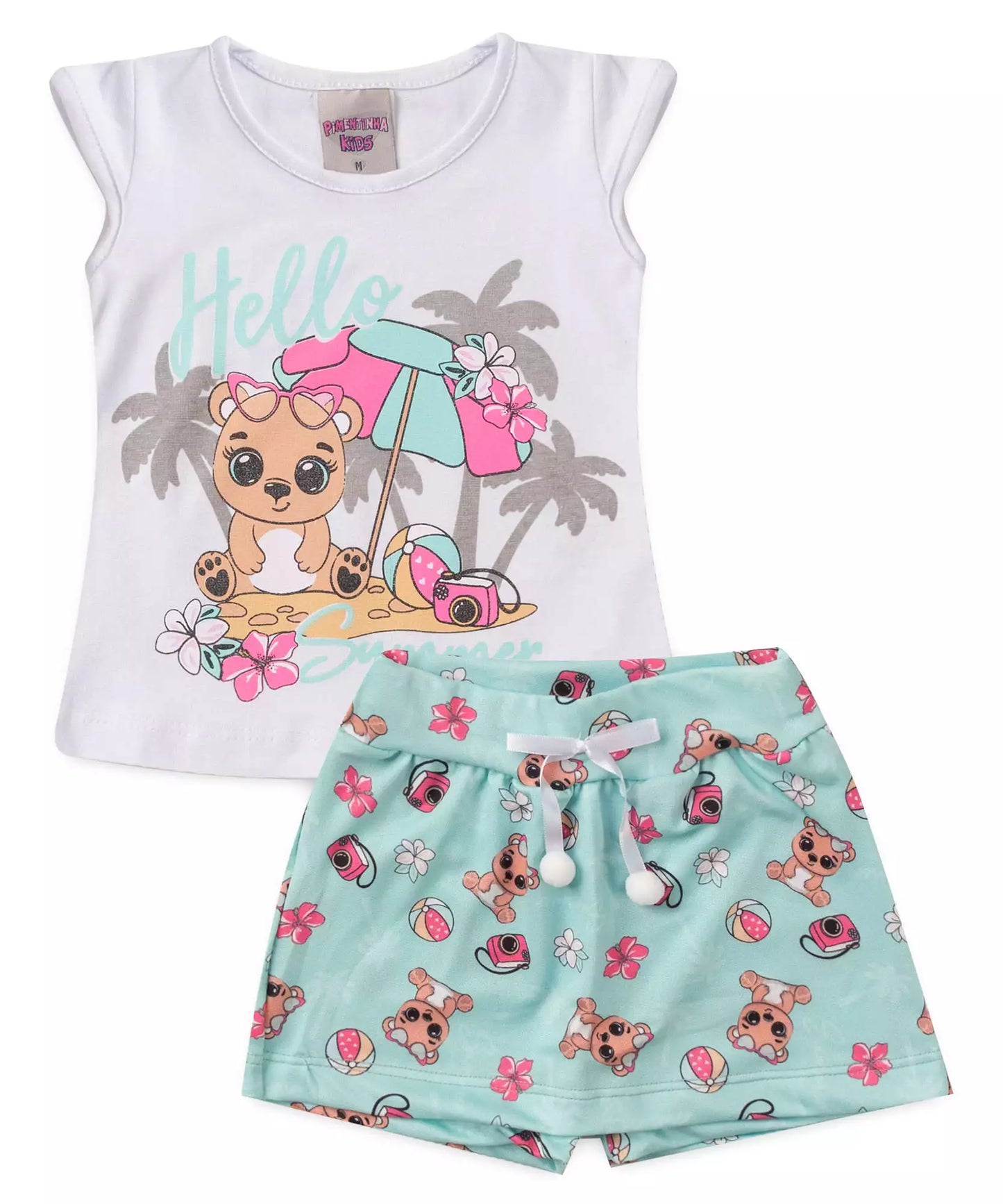 Conjunto de Verão para Bebê Menina Ursinho Branco