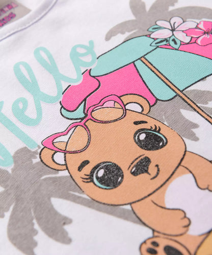 Conjunto de Verão para Bebê Menina Ursinho Branco