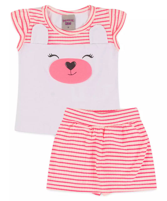 Conjunto de Verão para Bebê Menina Ursinho cor Branco