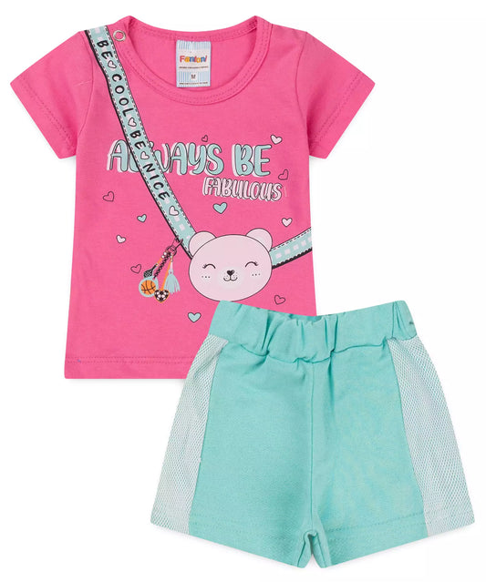 Conjunto de Verão para Bebê Menina Ursinho no Rosa
