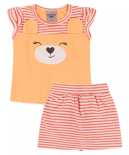 Conjunto de Verão para Bebê Menina Ursinho Salmão
