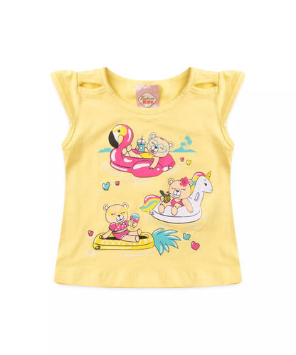 Conjunto de Verão para Bebê Menina Ursinhos no Mar Amarelo
