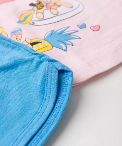 Conjunto de Verão para Bebê Menina Ursinhos no Mar Rosa