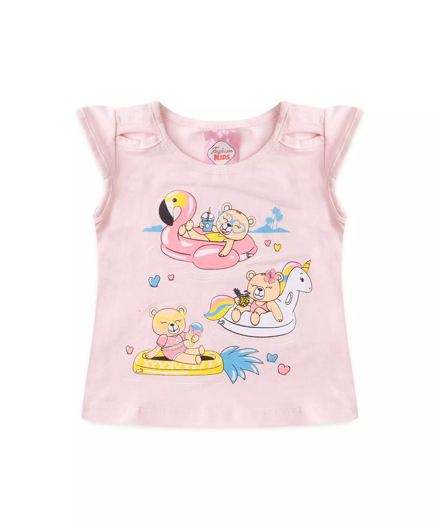 Conjunto de Verão para Bebê Menina Ursinhos no Mar Rosa