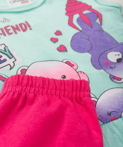 Conjunto de Verão para Bebê Menina Ursinhos Verde