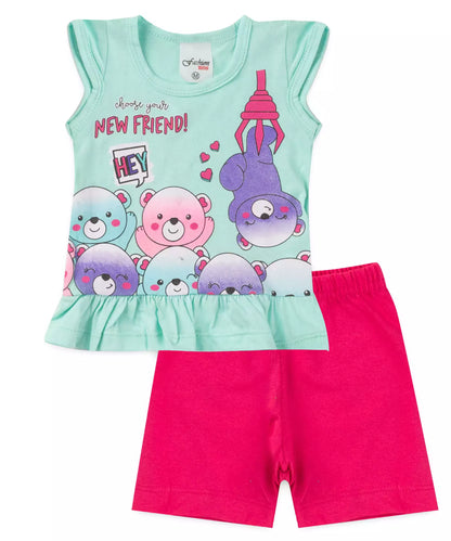 Conjunto de Verão para Bebê Menina Ursinhos Verde