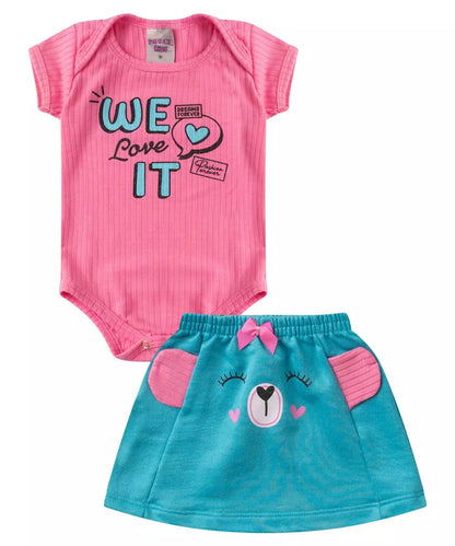 Conjunto de Verão para Bebê Menina Urso Rosa