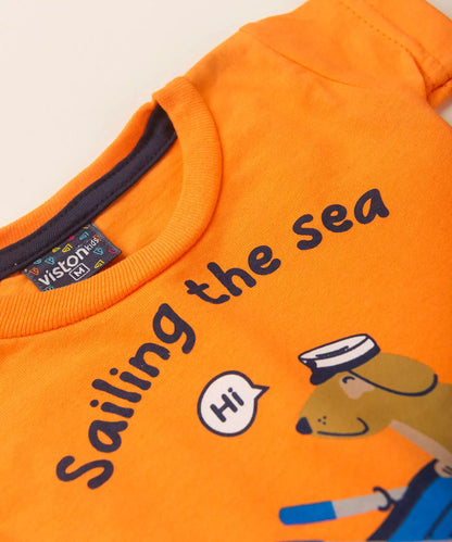 Conjunto de Verão para Bebê Menino Barquinho Laranja