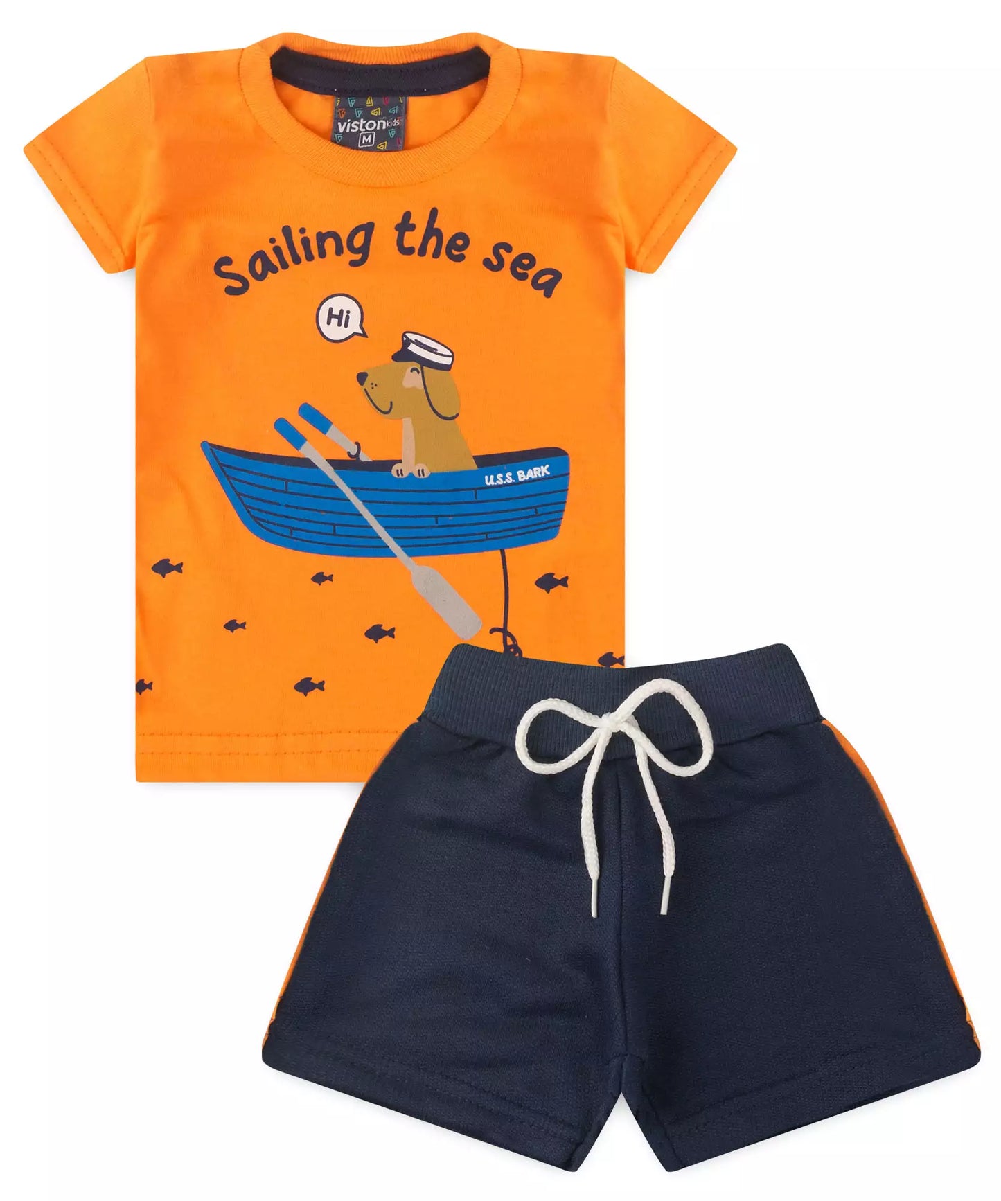 Conjunto de Verão para Bebê Menino Barquinho Laranja