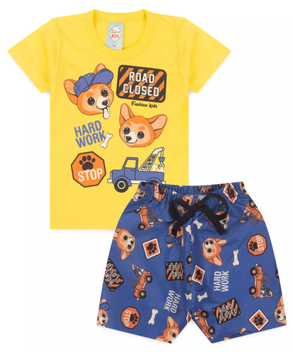 Conjunto de Verão para Bebê Menino Cachorrinho no Amarelo