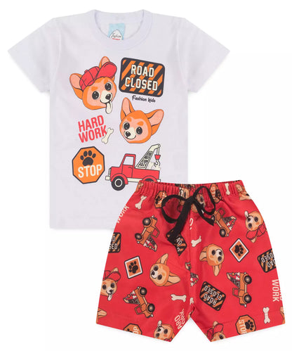 Conjunto de Verão para Bebê Menino Cachorrinho Branco