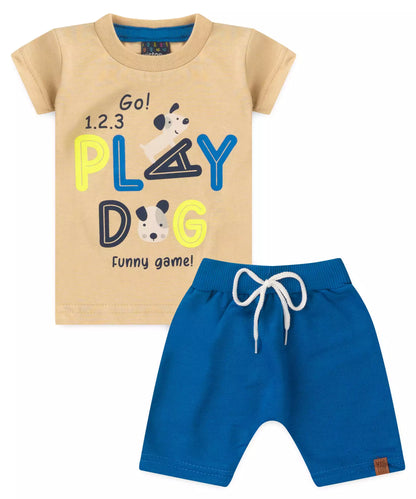 Conjunto de Verão para Bebê Menino Cachorrinho Marfim