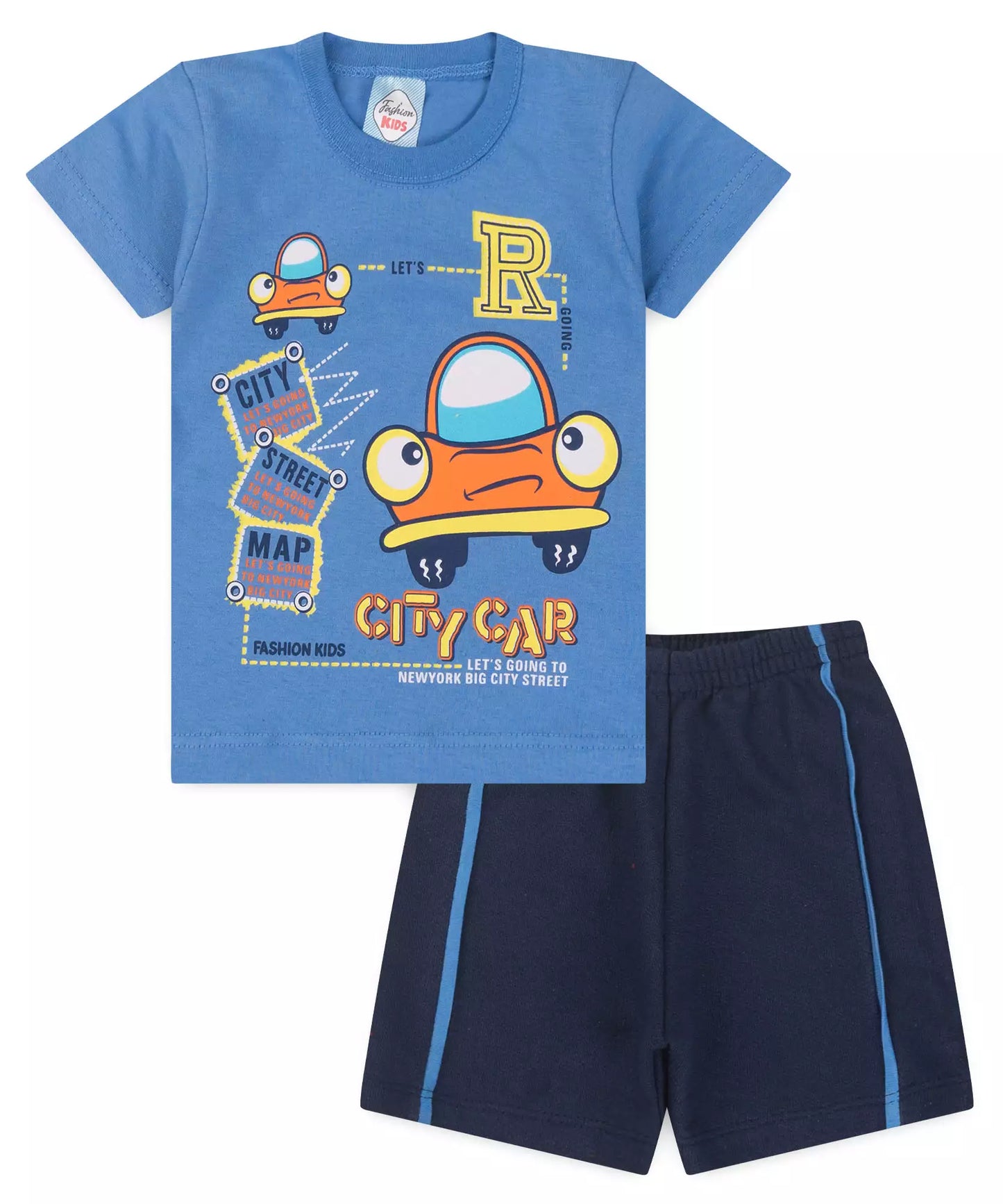 Conjunto de Verão para Bebê Menino Carrinho Azul