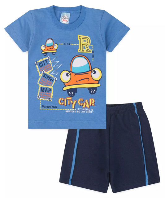 Conjunto de Verão para Bebê Menino Carrinho Azul