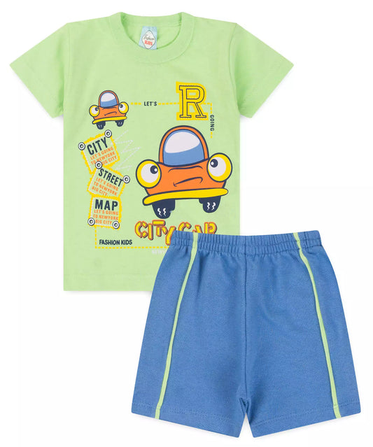 Conjunto de Verão para Bebê Menino Carrinho Verde