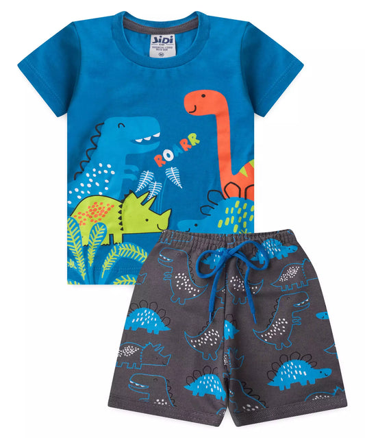 Conjunto de Verão para Bebê Menino Dino Azul
