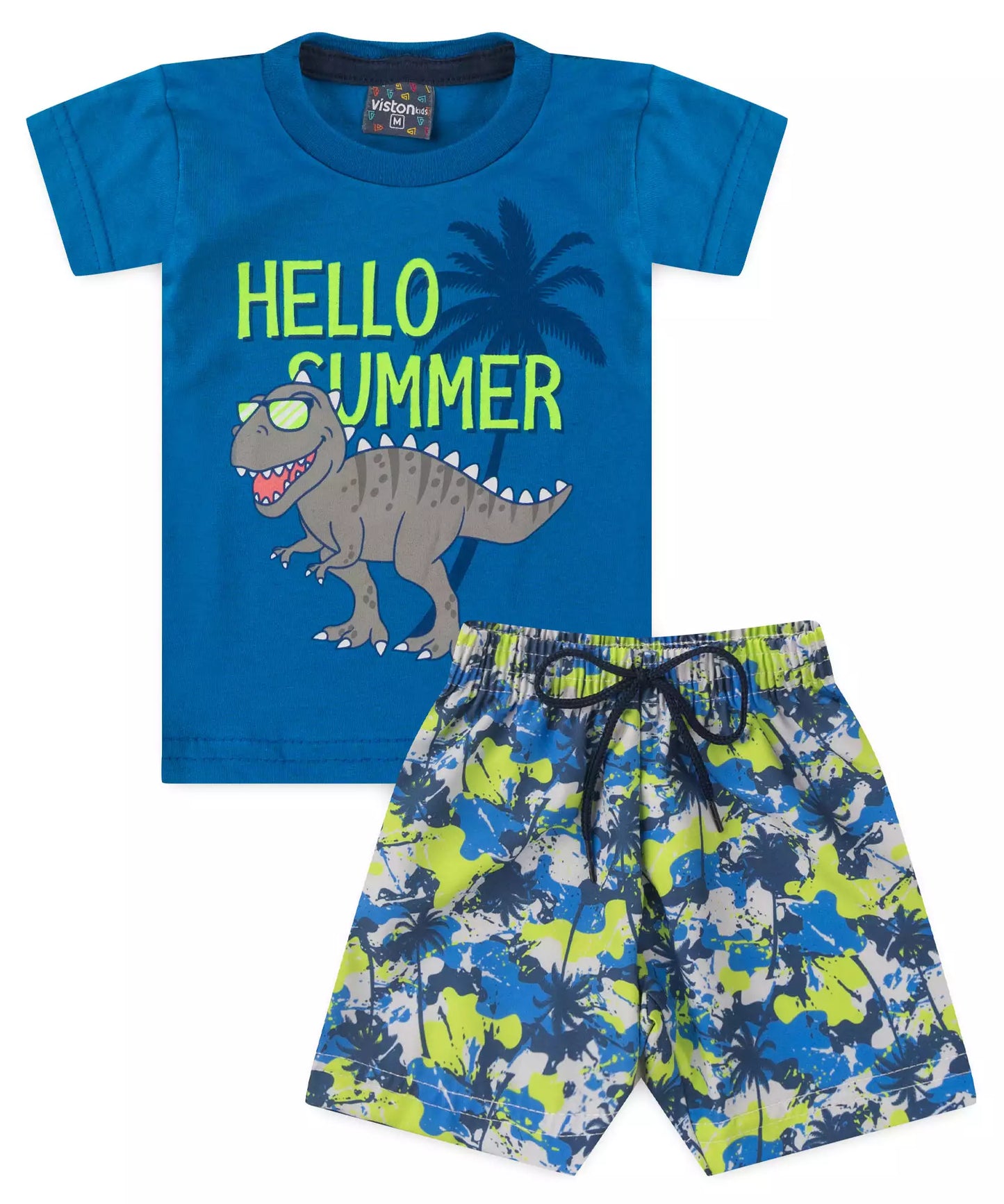 Conjunto de Verão para Bebê Menino Azul Dinossauro