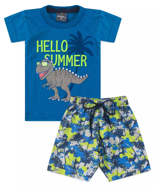 Conjunto de Verão para Bebê Menino Azul Dinossauro