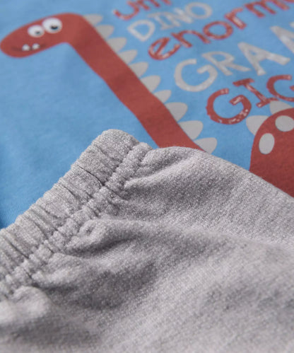 Conjunto de Verão para Bebê Menino Dinossauro em Azul