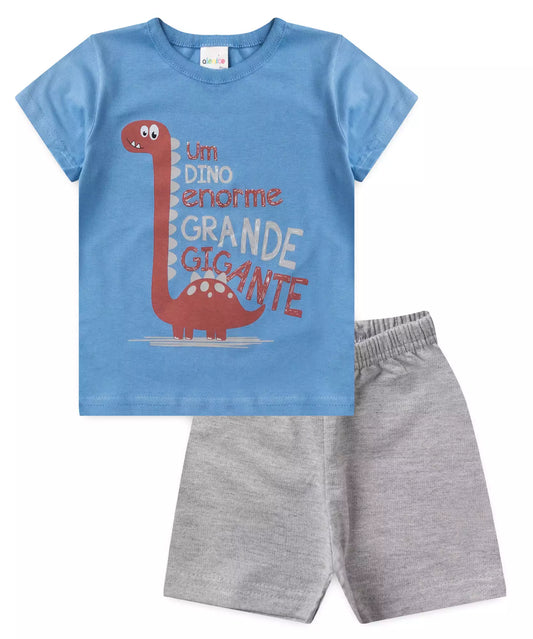 Conjunto de Verão para Bebê Menino Dinossauro em Azul