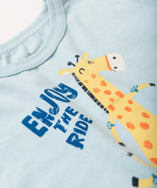 Conjunto de Verão para Bebê Menino Girafa Azul