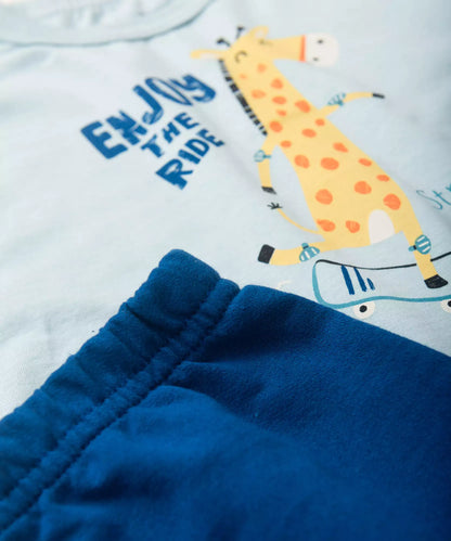 Conjunto de Verão para Bebê Menino Girafa Azul
