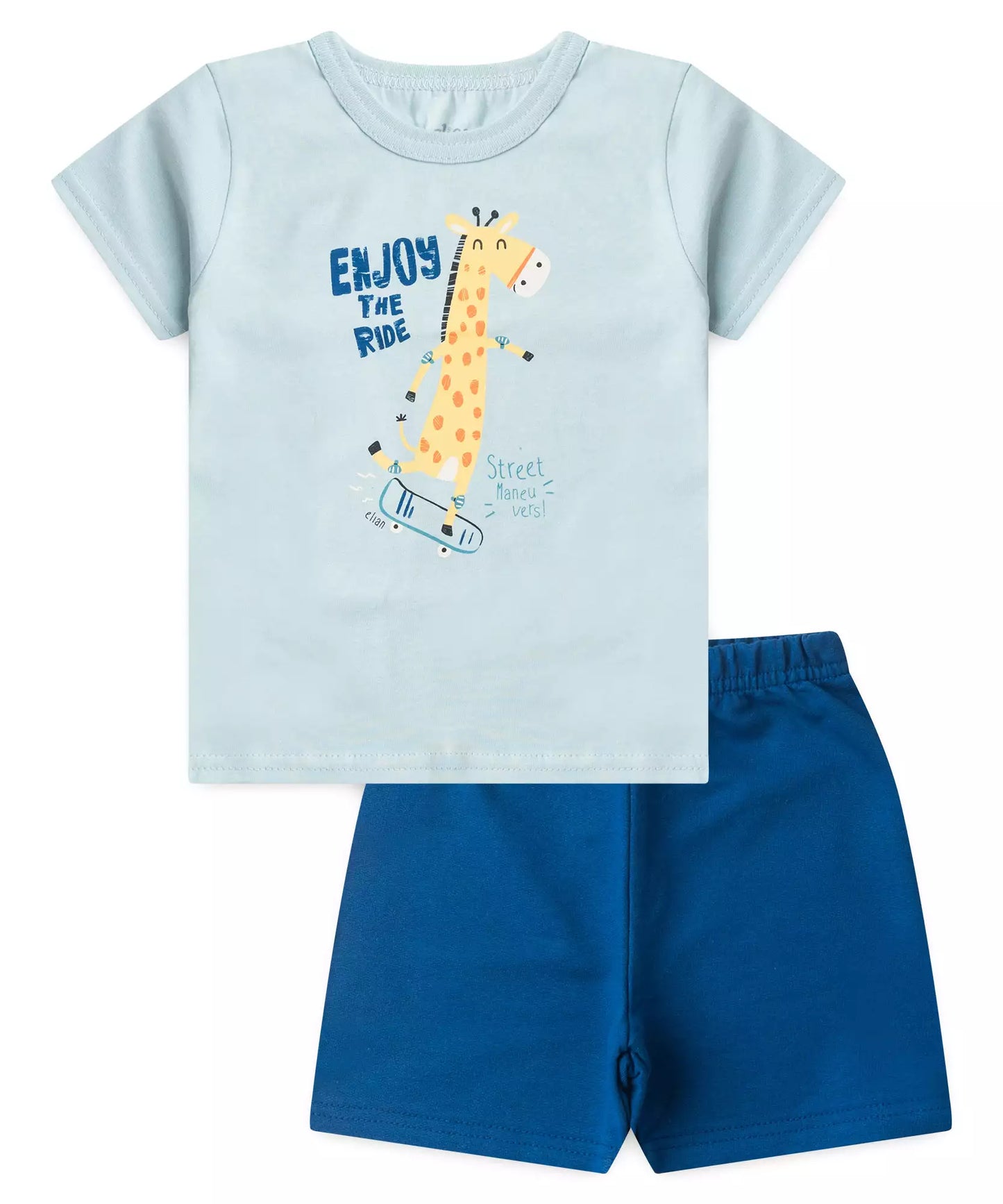 Conjunto de Verão para Bebê Menino Girafa Azul