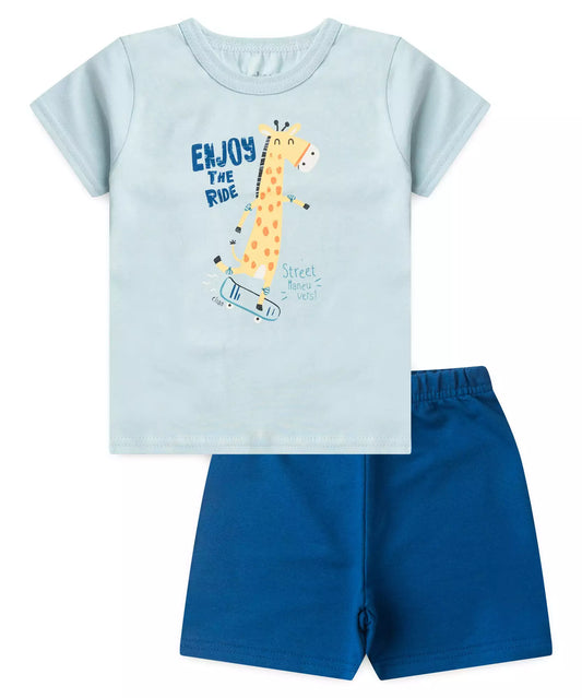 Conjunto de Verão para Bebê Menino Girafa Azul