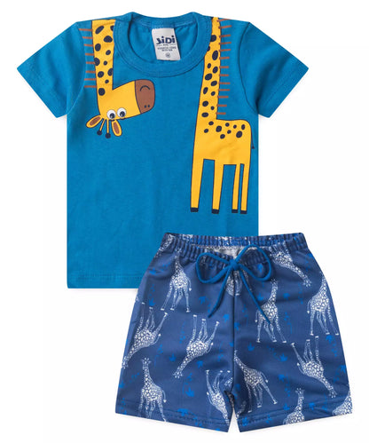 Conjunto de Verão para Bebê Menino Girafinha Azul