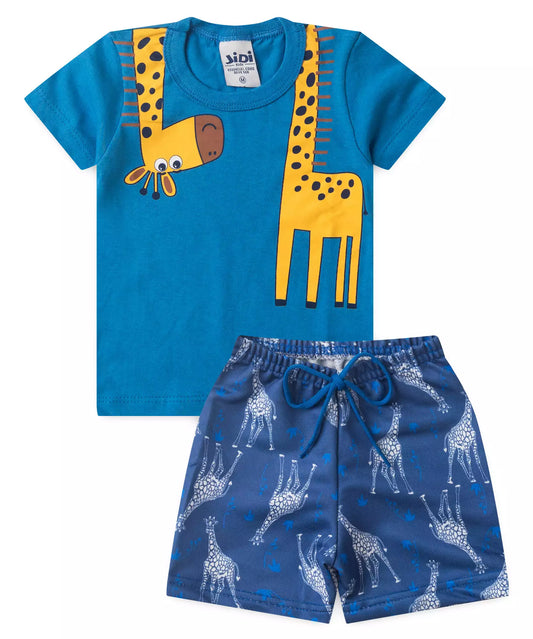 Conjunto de Verão para Bebê Menino Girafinha Azul