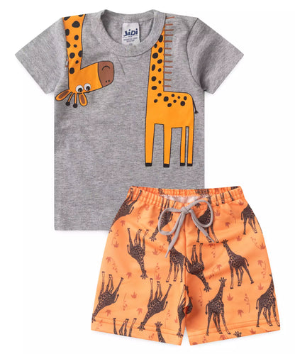Conjunto de Verão para Bebê Menino Girafinha Mescla
