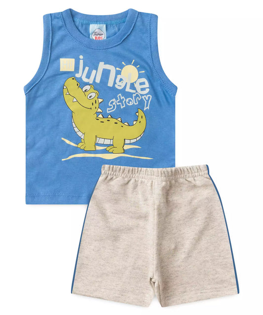 Conjunto de Verão para Bebê Menino Jacarézinho Azul