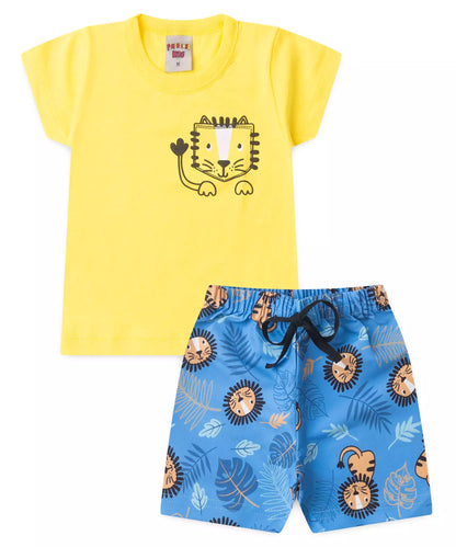 Conjunto de Verão para Bebê Menino Leão no Amarelo
