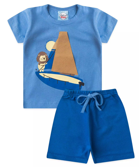 Conjunto de Verão para Bebê Menino Leão Marinheiro Azul