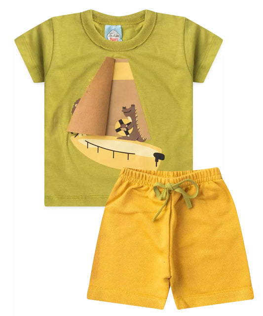 Conjunto de Verão para Bebê Menino Leão Marinheiro Verde