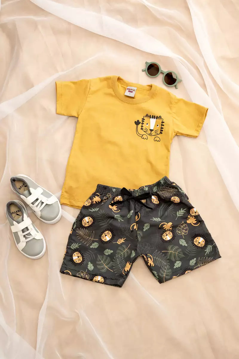 Conjunto de Verão para Bebê Menino Leão Marrom