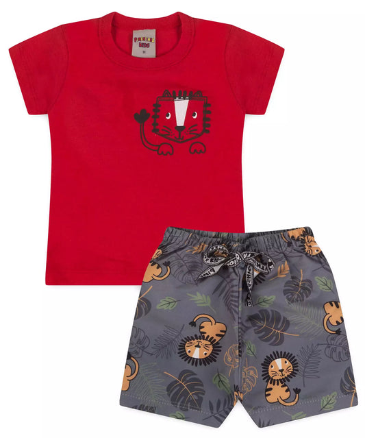 Conjunto de Verão para Bebê Menino Leão Branco