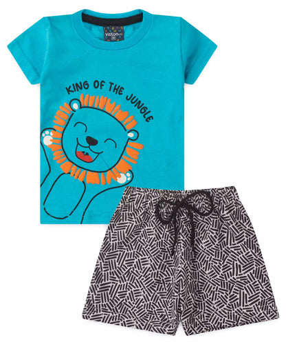 Conjunto de Verão para Bebê Menino Leãozinho Azul