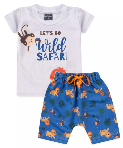 Conjunto de Verão para Bebê Menino Safari no Branco