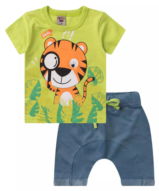 Conjunto de Verão para Bebê Menino Tigre Verde