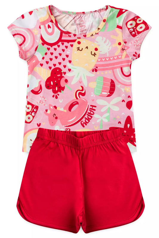 Conjunto de verão para Menina Alegria Tropical Vermelho