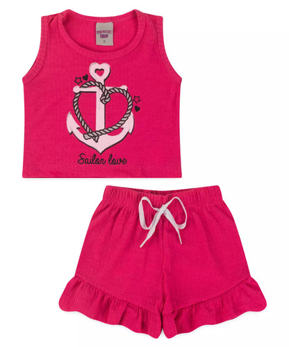 Conjunto de Verão para Menina Âncora Pink