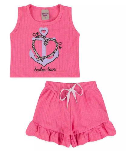 Conjunto de Verão para Menina Âncora Rosa