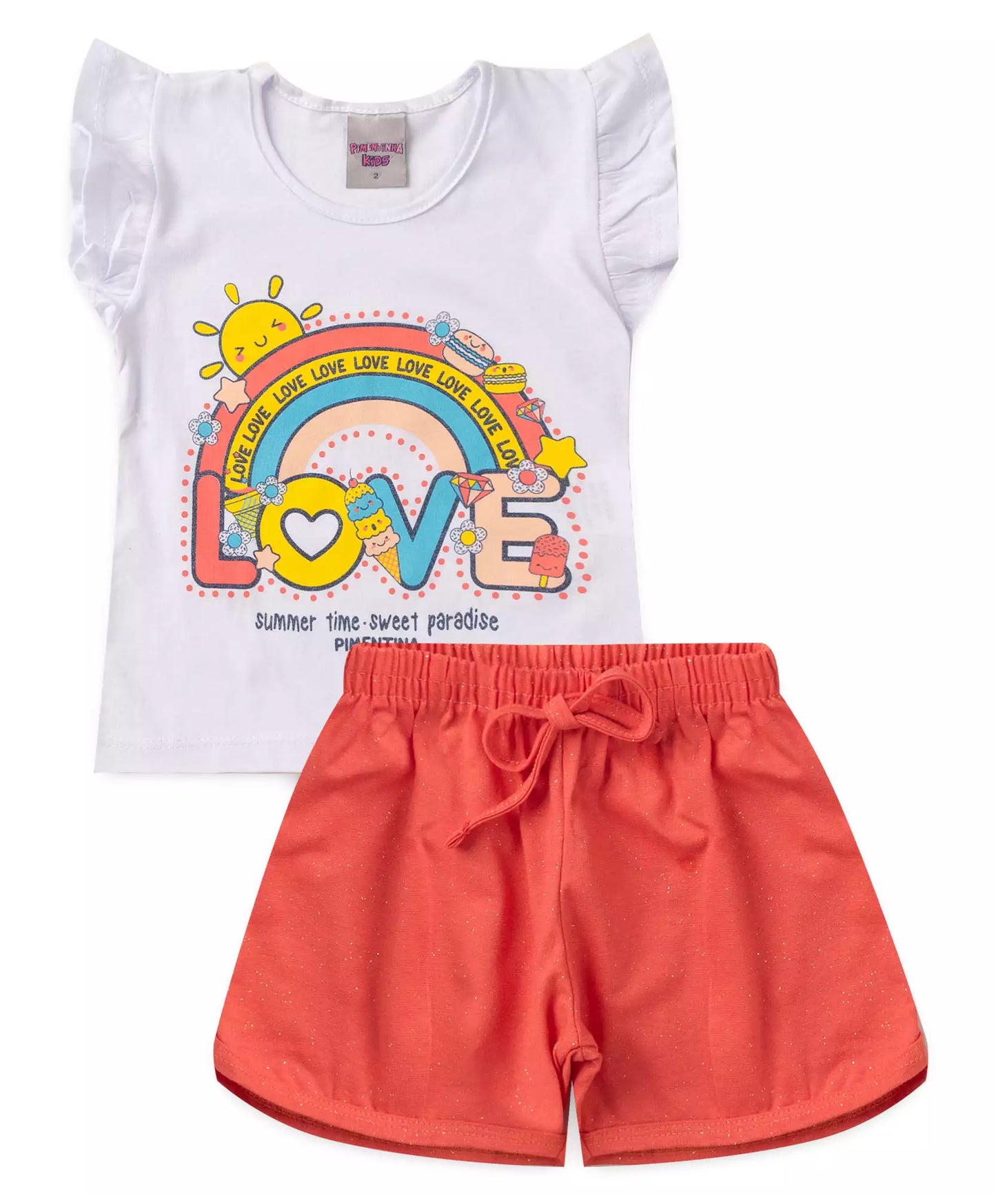 Conjunto de Verão para Menina Arco-Íris Branco