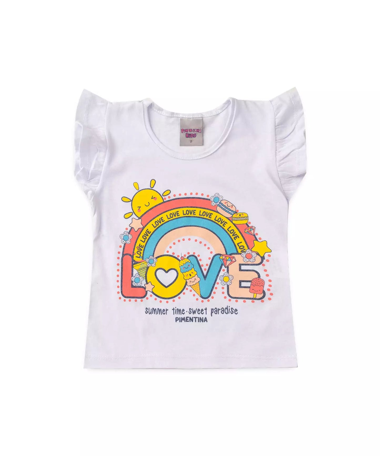 Conjunto de Verão para Menina Arco-Íris Branco