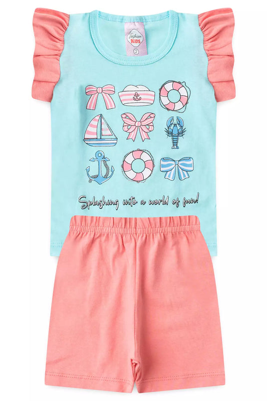Conjunto de Verão para Menina Aventura no Mar Azul