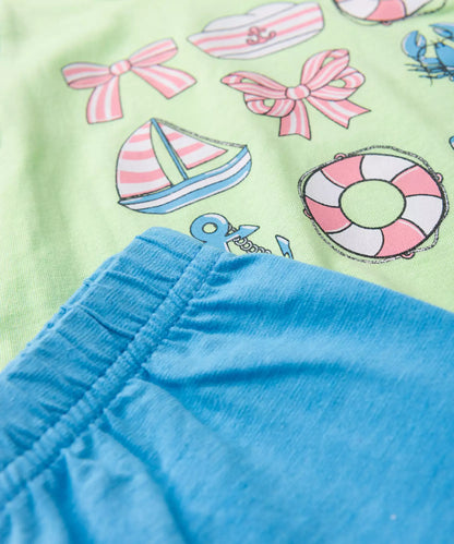 Conjunto de Verão para Menina Aventura no Mar Verde