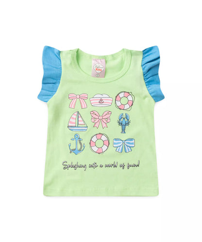 Conjunto de Verão para Menina Aventura no Mar Verde