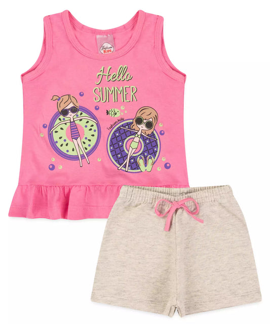 Conjunto de Verão para Menina Bonecas Rosa