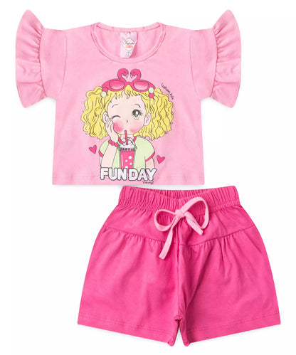 Conjunto de Verão para Menina na Bonequinha em Rosa